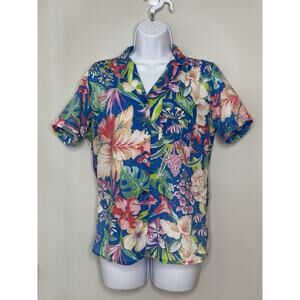 Vintage 80s Floral Camp Shirt M Colorful Union Made In USA Resort Retro Vacation